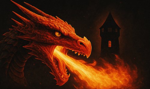 Dragon Tower : un dragon crache du feu face à une tour, Escape Game VR à vivre en équipe chez Mankind Metz